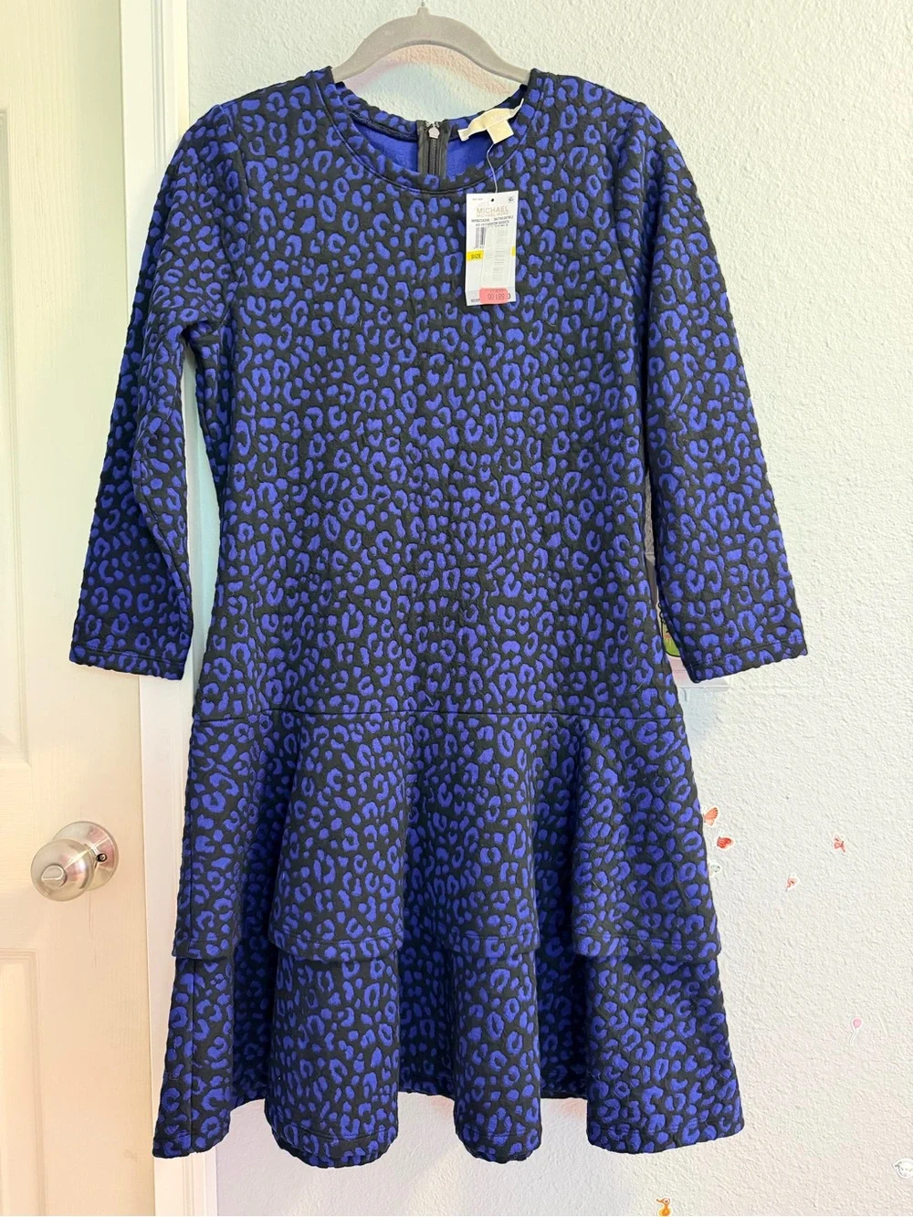 NWT Michael Kors Blue Leopard Print Fit & Flare Dress